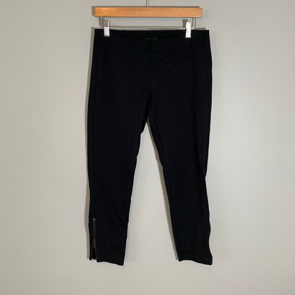 Eileen Fisher Black Stretch Ponte Ankle Zip‎ Pants Small Pull On Tapered